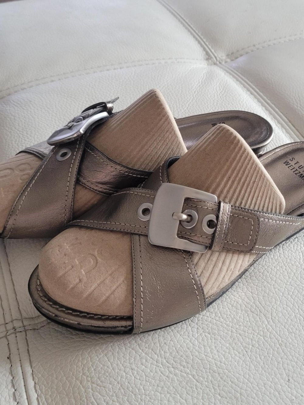 Stuart Weitzman metallic bronze leather sandals